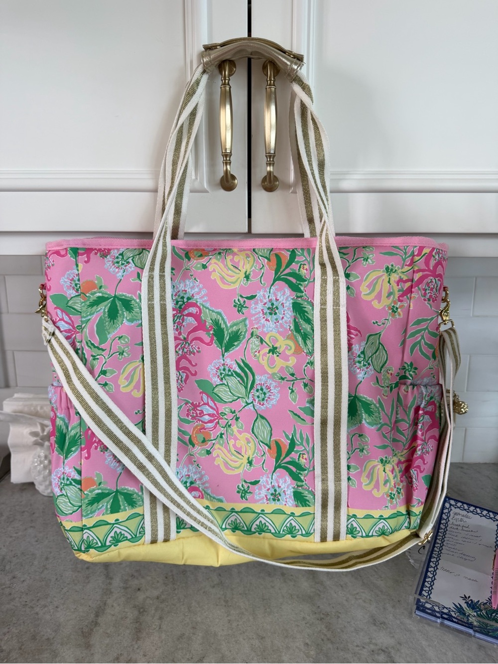 Lilly Pulitzer Pink Floral Striped-Handle Tote - Picture 2 of 7